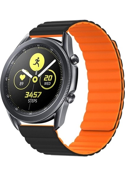 Samsung Galaxy Watch Uyumlu Kordon Suni Deri Bakla Tasarımlı Kayış, Siyah-Tur