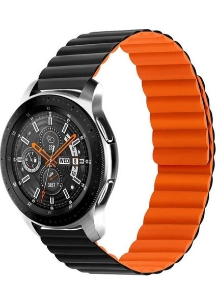 Samsung Galaxy Watch Uyumlu Kordon Suni Deri Bakla Tasarımlı Kayış, Siyah-Tur
