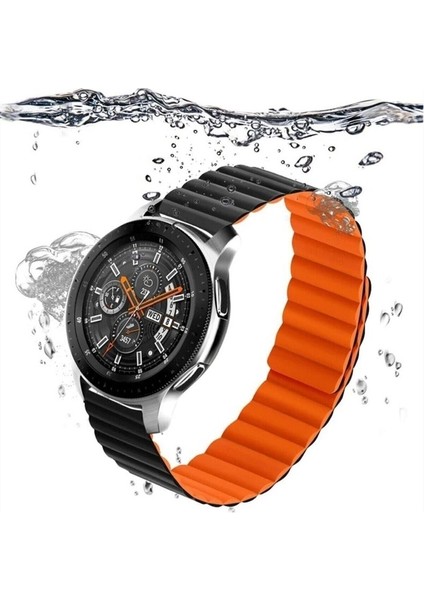 Samsung Galaxy Watch Uyumlu Kordon Suni Deri Bakla Tasarımlı Kayış, Siyah-Tur