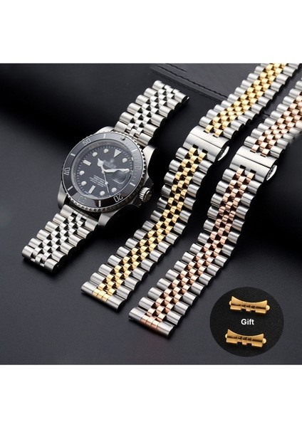 Samsung Galaxy Watch Uyumlu Kordon Paslanmaz Metal Klipsli Rolex Kayış, Gümüş-Gol fırsatları