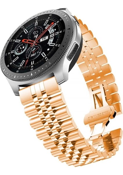 Huawei Watch Gt2 / Gt3 Uyumlu Kordon Paslanmaz Metal Klipsli Rolex Kayış, Rose Gold