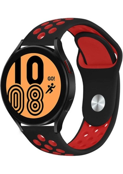 Samsung Galaxy Watch Uyumlu Kordon Silikon Nike Delikli Spor Kayış, Siyah-Kırmızı