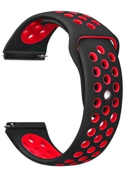 Samsung Galaxy Watch Uyumlu Kordon Silikon Nike Delikli Spor Kayış, Siyah-Kırmızı modelleri