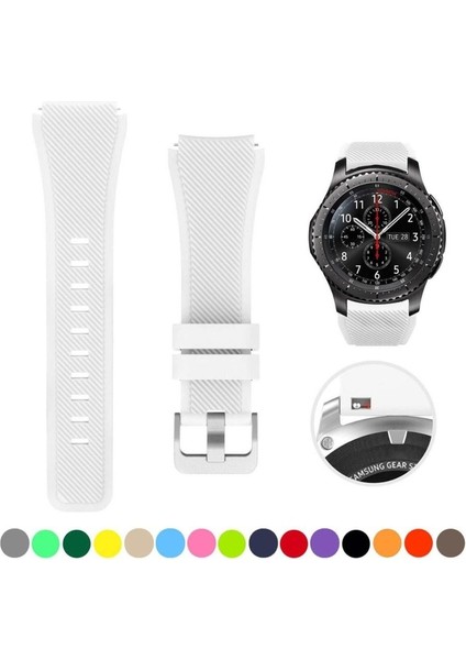 Samsung Galaxy Watch 3 41 mm Uyumlu Uyumlu Kordon Silikon Spor Çizgili Esnek Kayış, Beyaz indirimleri