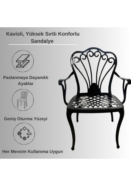 Ferforje Görünümlü Masa ve Sandalye, Bahçe, Balkon ve Dış Mekanda Kullanılabilir, 2 Yıl Garantili, 150 kg Taşıma Kapasiteli, Plastik Oval Masa ve Sandalye Takımı