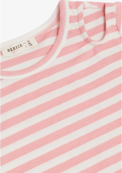 Kız Çocuk Tişört Omuz Detaylı Armalı Kemer Boy 9-14 Yaş, Pembe modelleri