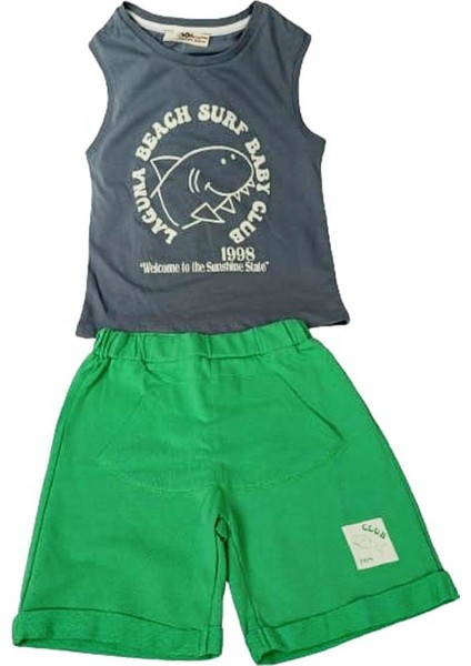 6 - 36 Ay Erkek Çocuk Ikili Takım Atlet T-Shirt Şort 18-24 Ay Gri - Yeşil