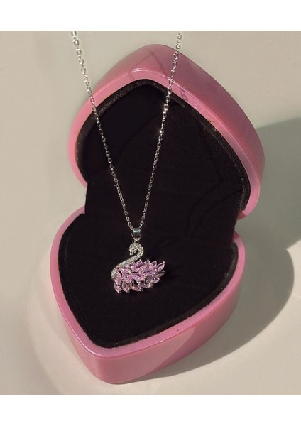 Swarovski Çelik Kuğu Kolye Pembe Beyaz Model Kuğu Kolye