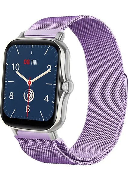 Samsung Galaxy Watch Uyumlu Kordon Hasır Metal Örgü Mıknatıslı Kayış, Lila