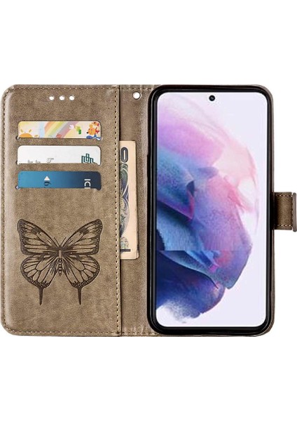 Samsung Galaxy S22 5g Kabartma Kelebek Premium Deri Flip Case (Yurt Dışından)