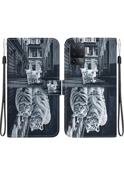 Oppo Oppo 5 Lite Cüzdan Kart Yuvaları Için Kılıf Kelebek Çiçek Boyalı Pu (Yurt Dışından)