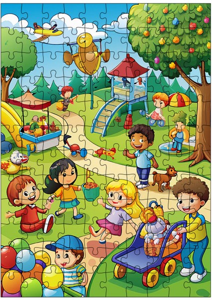 Ahşap Mdf Puzzle Yapboz Eğlenceli Çocuk Parkı 120 Parça 25*35 cm