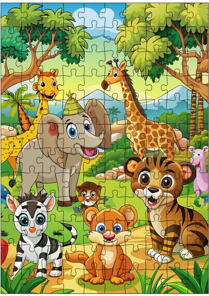 Ahşap Mdf Puzzle Yapboz Ormandaki Çılgın Dostlar 120 Parça 25*35 cm