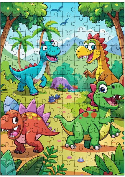 Ahşap Mdf Puzzle Yapboz Yavru Dinozorlar Ormanda 120 Parça 25*35 cm