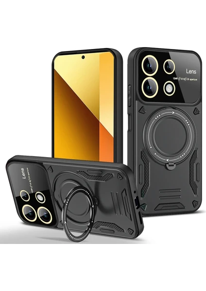 M.tk moveteck Xiaomi Redmi Note 13 Pro 4g Kılıf Magsafe Dönebilen Halkalı Standlı Tam Kamera Lens Korumalı Gold Detaylı Military