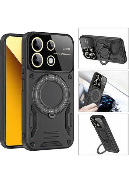 M.tk moveteck Xiaomi Redmi Note 13 Pro 4g Kılıf Magsafe Dönebilen Halkalı Standlı Tam Kamera Lens Korumalı Gold Detaylı Military