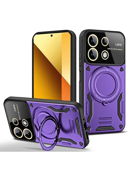 M.tk moveteck Xiaomi Redmi Note 13 Pro 4g Kılıf Magsafe Dönebilen Halkalı Standlı Tam Kamera Lens Korumalı Gold Detaylı Military