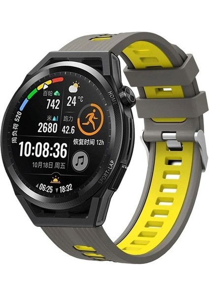 Amazfit Gtr Uyumlu Kordon Silikon Çift Renkli Spor Esnek Yumuşak Kayış, Gri-Sarı