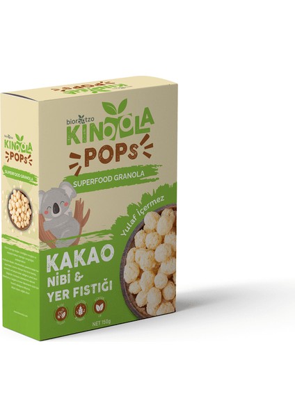 Kinoola Pop Kahvaltılık Gevrek Kakao Nibi & Yer Fıstığı  Vegan Granola 150 gr