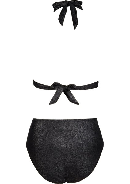 Kadın Yarım Dolgulu Simli Siyah Bikini Takımı fiyatları