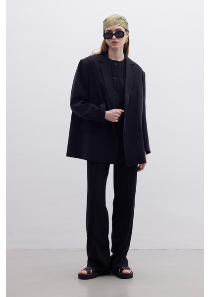 Oversıze Naturel Blazer Ceket Siyah