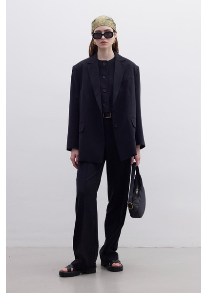Oversıze Naturel Blazer Ceket Siyah