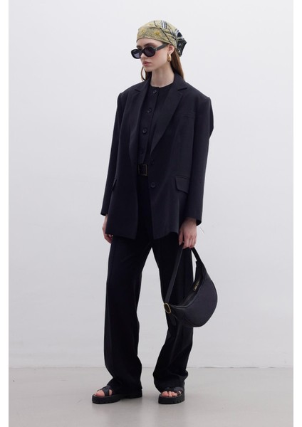 Oversıze Naturel Blazer Ceket Siyah