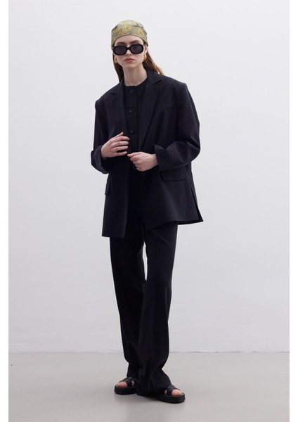 Oversıze Naturel Blazer Ceket Siyah
