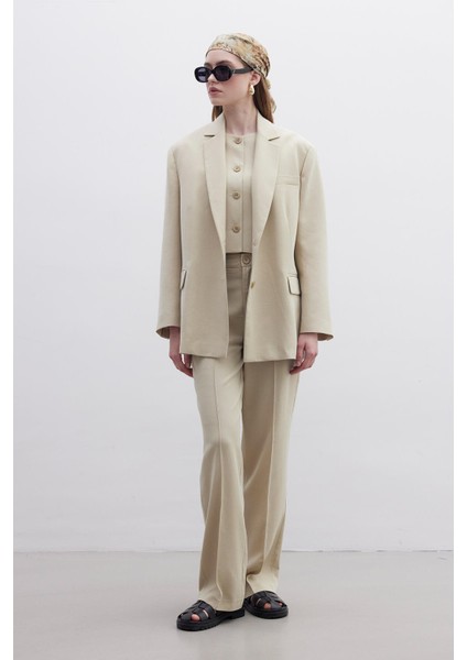 Oversıze Naturel Blazer Ceket Kum