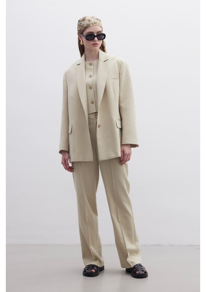 Oversıze Naturel Blazer Ceket Kum