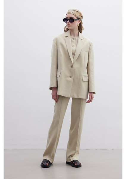 Oversıze Naturel Blazer Ceket Kum