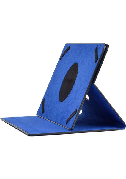 Unik Universal 8 Inç Uyumlu Tablet Kılıfı Dönebilen Standlı Pu Suni Deri Kılıf, Saks Mavi