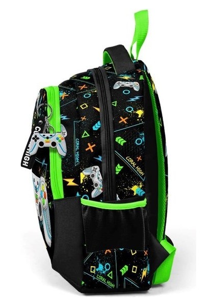 Siyah Fosforlu Yeşil Gamer Desenli Üç Bölmeli Okul Sırt Çantası 23654 fiyatları
