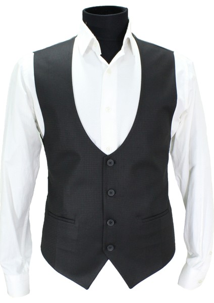 Erkek Yelek U Yaka Siyah Armürlü 50620