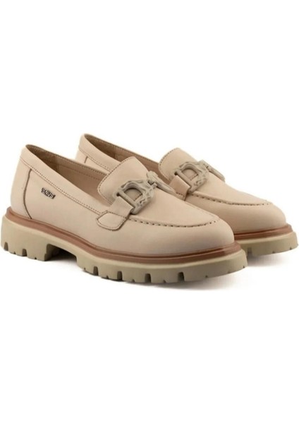 2412902Y Kadın Deri Kalın Taban Tokalı Loafer Ayakkabı