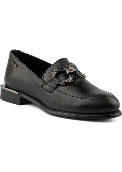 2050132Y Kadın Tokalı Siyah Deri Loafer Ayakkabı modelleri