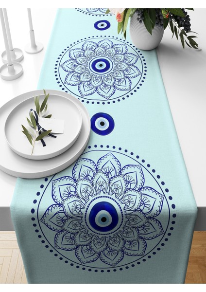 Nazar Serisi 140X40 cm Dijital Baskılı Runner (Evil Eye)
