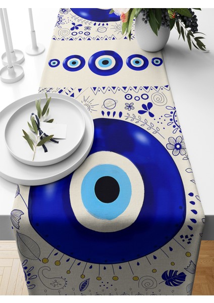 Nazar Serisi 140X40 cm Dijital Baskılı Runner (Evil Eye)