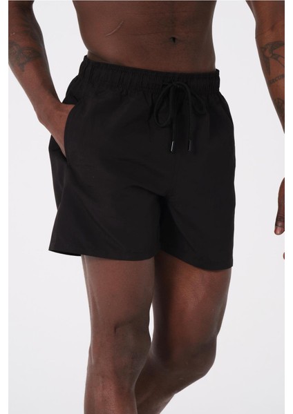 Miami Beach Siyah Su Itici Özellikli Düz Renk Basic Erkek Plaj Deniz Şort Mayo - DG300-SIYAH