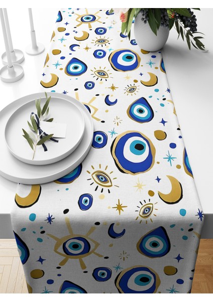 Nazar Serisi 140X40 cm Dijital Baskılı Runner (Evil Eye)
