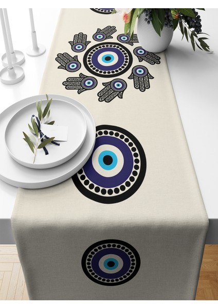 Nazar Serisi 140X40 cm Dijital Baskılı Runner (Evil Eye)