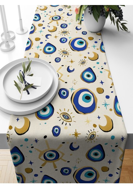 Nazar Serisi 140X40 cm Dijital Baskılı Runner (Evil Eye)