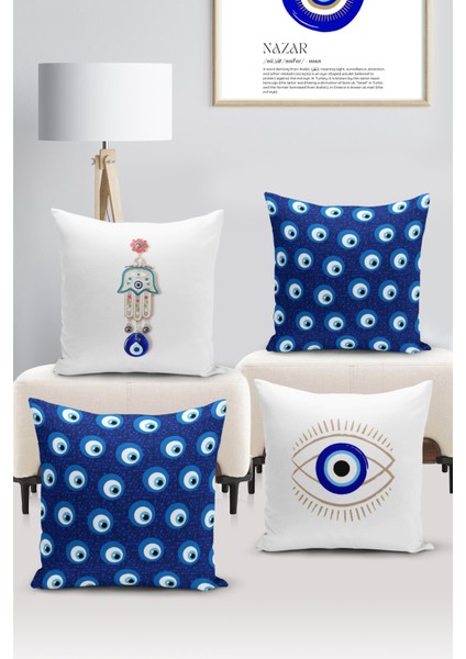 Nazar Serisi Çift Tarafı Dijital Baskılı 4'lü Kırlent Kılıfı Seti (Evil Eye Cushion Cover)