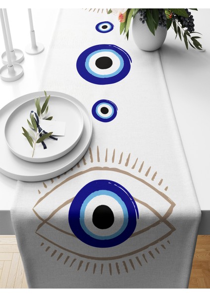 Nazar Serisi 140X40 cm Dijital Baskılı Runner (Evil Eye)