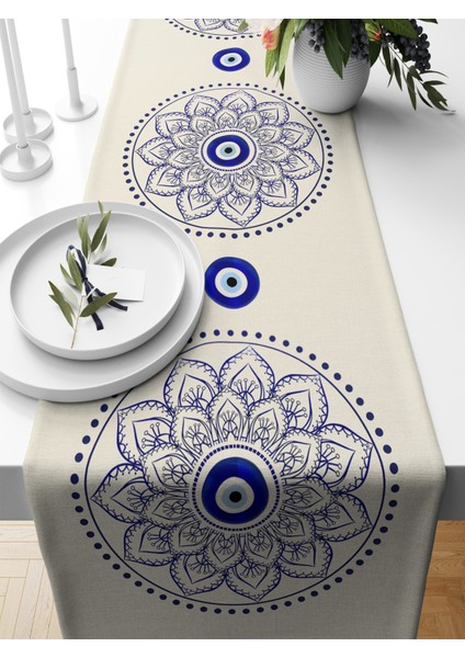 Bertille Home Nazar Serisi 140X40 cm Dijital Baskılı Runner (Evil Eye)