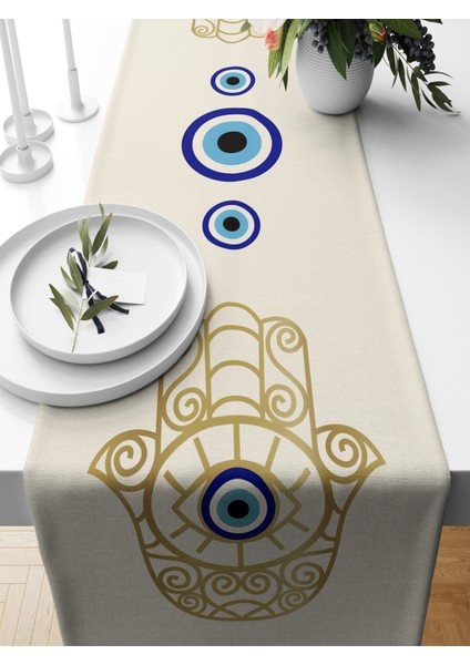 Nazar Serisi 140X40 cm Dijital Baskılı Runner (Evil Eye)