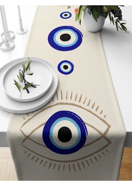 Nazar Serisi 140X40 cm Dijital Baskılı Runner (Evil Eye)
