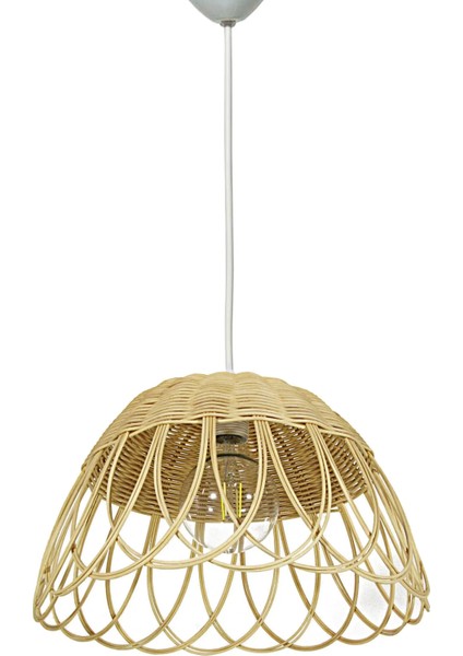 Bambu, Hasır Sarkıt Avize Çap: 35 cm Yükseklik: 23 cm Doğal Rattan