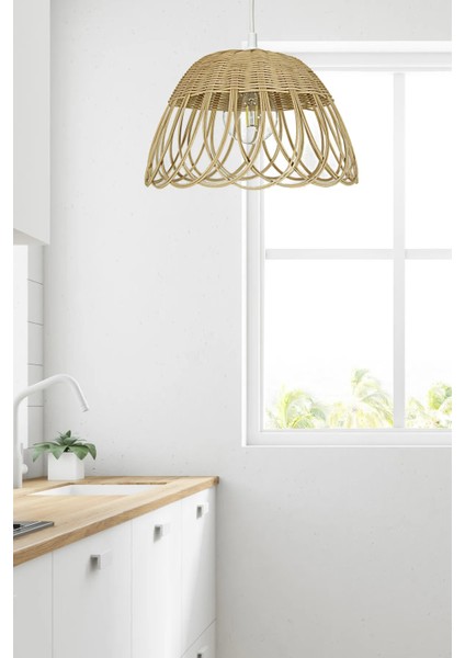 Bambu, Hasır Sarkıt Avize Çap: 35 cm Yükseklik: 23 cm Doğal Rattan