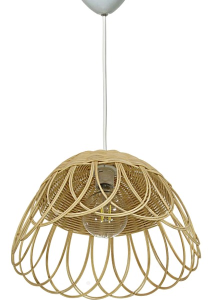 Bambu, Hasır Sarkıt Avize Çap: 35 cm Yükseklik: 23 cm Doğal Rattan